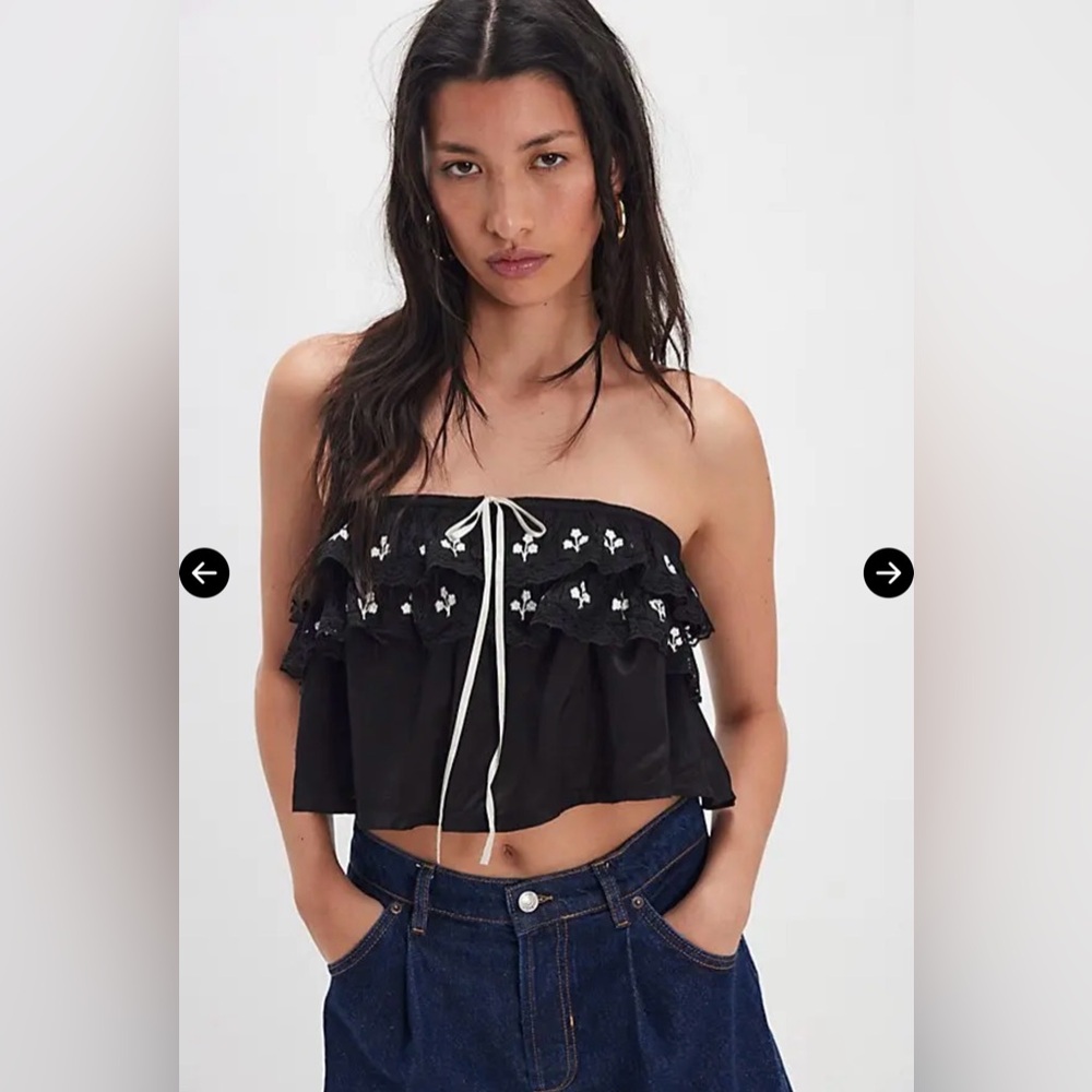 New FREE PEOPLE Tailia Embroidered Tube Top Black size M